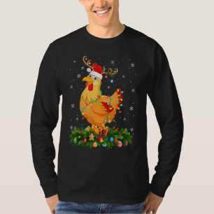 Xmas Holiday Reindeer Hat Santa Chicken Bird Chris T-Shirt