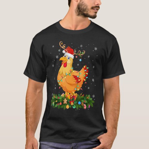 Xmas Holiday Reindeer Hat Santa Chicken Bird Chris T_Shirt