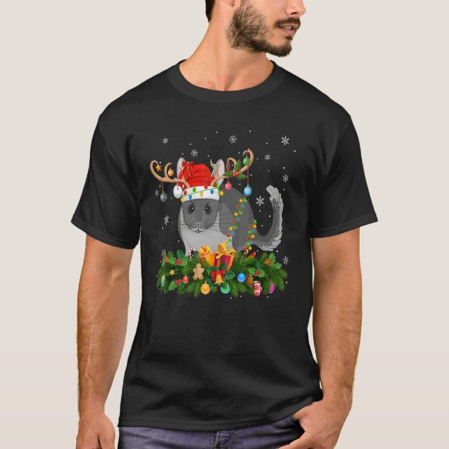Xmas Holiday Reindeer Hat Santa Chinchilla Christm T-Shirt (Front)