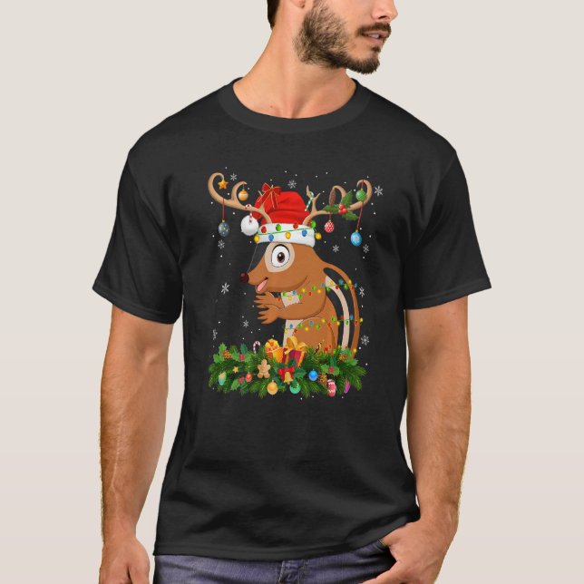 Xmas Holiday Reindeer Hat Santa Chipmunk Christmas T-Shirt (Front)