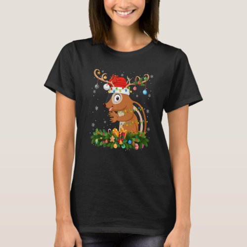 Xmas Holiday Reindeer Hat Santa Chipmunk Christmas T_Shirt