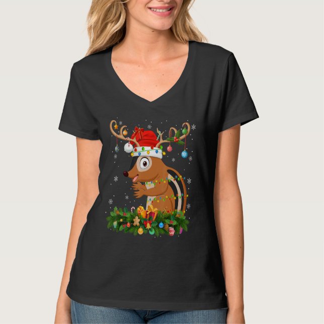 Xmas Holiday Reindeer Hat Santa Chipmunk Christmas T-Shirt (Front)