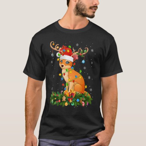 Xmas Holiday Reindeer Hat Santa Coyote Christmas T_Shirt