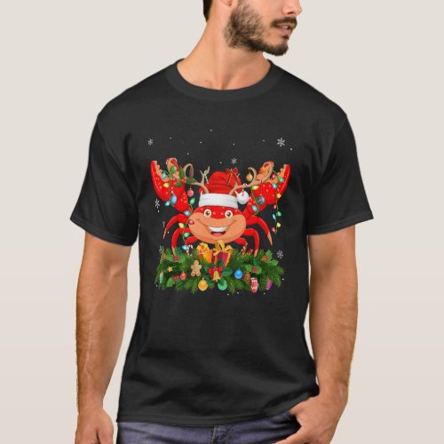 Xmas Holiday Reindeer Hat Santa Crab Christmas T_Shirt