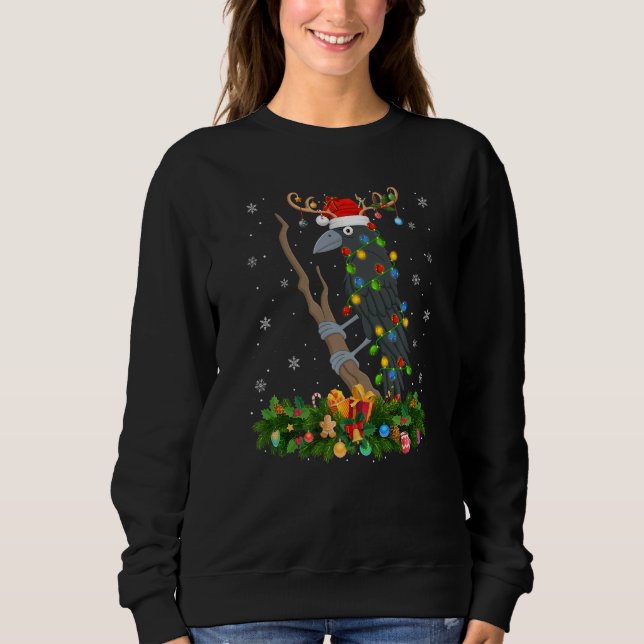 Xmas Holiday Reindeer Hat Santa Crow Bird Christma Sweatshirt (Front)