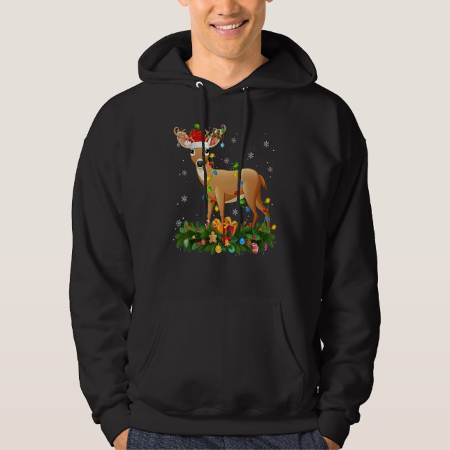 Xmas Holiday Reindeer Hat Santa Deer Christmas Hoodie (Front)