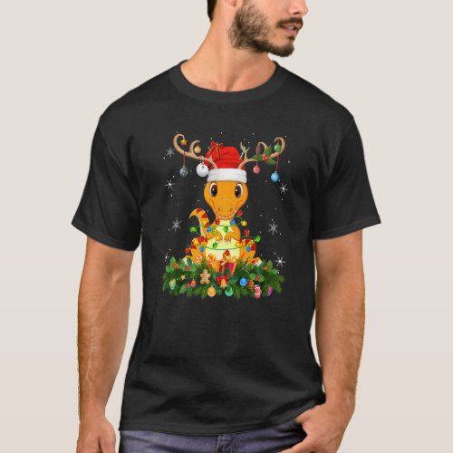 Xmas Holiday Reindeer Hat Santa Dinosaur Christmas T_Shirt