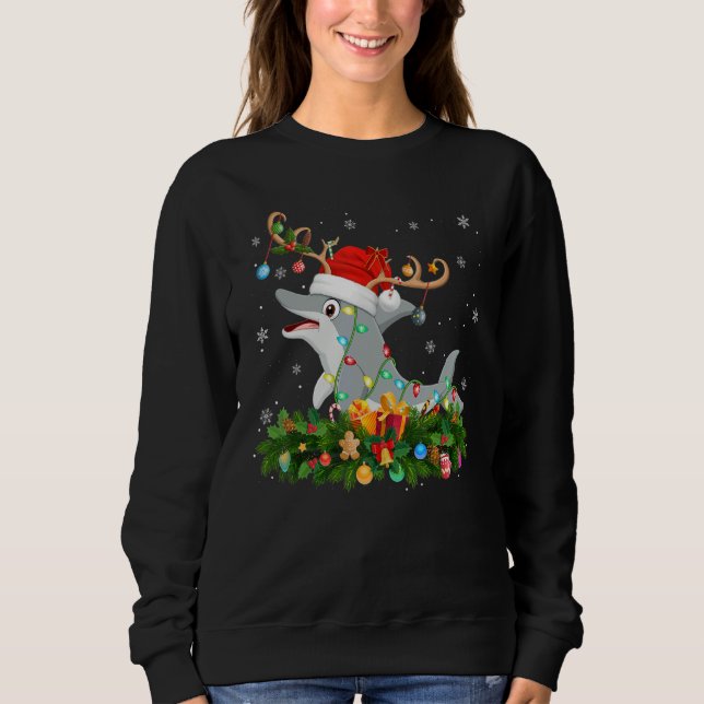 Xmas Holiday Reindeer Hat Santa Dolphin Christmas Sweatshirt (Front)