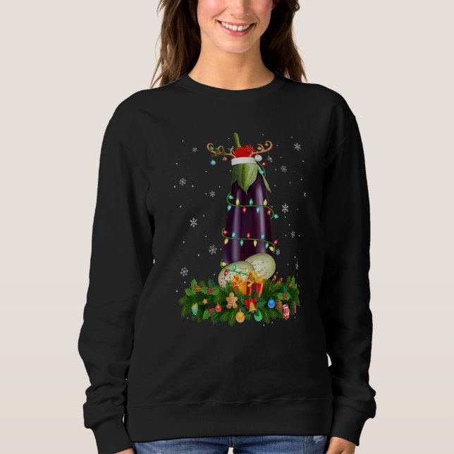 Xmas Holiday Reindeer Hat Santa Eggplant Christmas Sweatshirt (Front)
