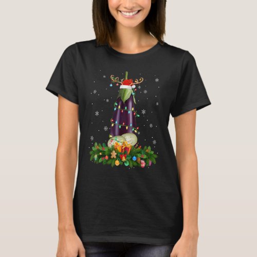 Xmas Holiday Reindeer Hat Santa Eggplant Christmas T_Shirt
