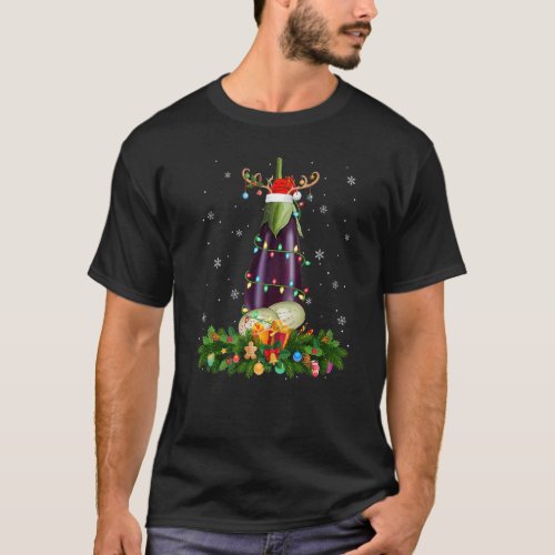 Xmas Holiday Reindeer Hat Santa Eggplant Christmas T_Shirt
