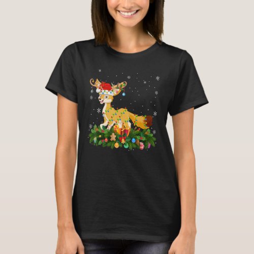 Xmas Holiday Reindeer Hat Santa Fennec Fox Christm T_Shirt