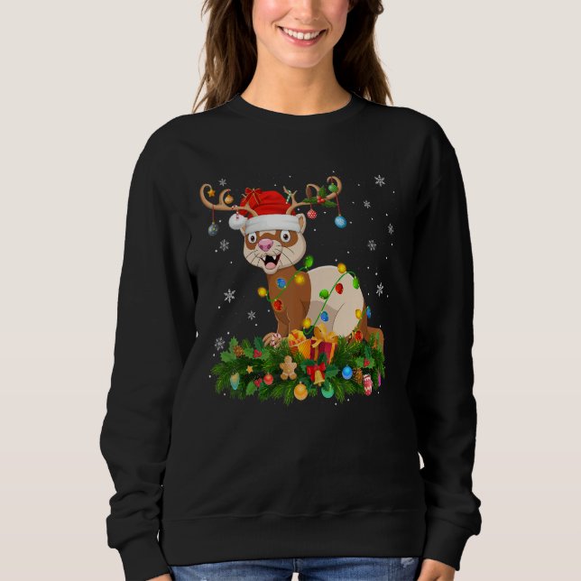 Xmas Holiday Reindeer Hat Santa Ferret Christmas Sweatshirt (Front)