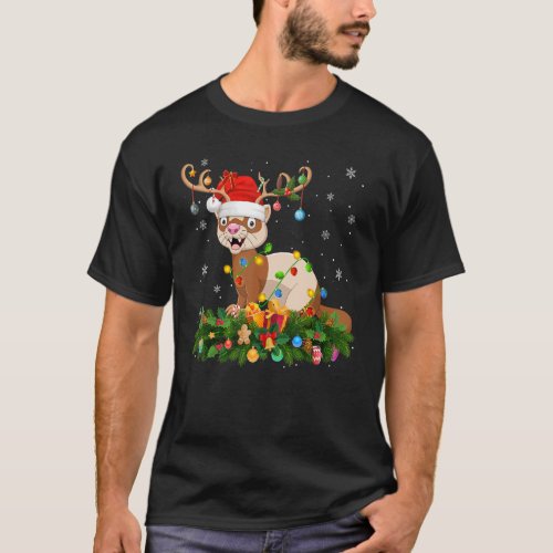 Xmas Holiday Reindeer Hat Santa Ferret Christmas T_Shirt