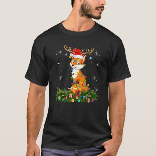 Xmas Holiday Reindeer Hat Santa Fox Christmas   T_Shirt