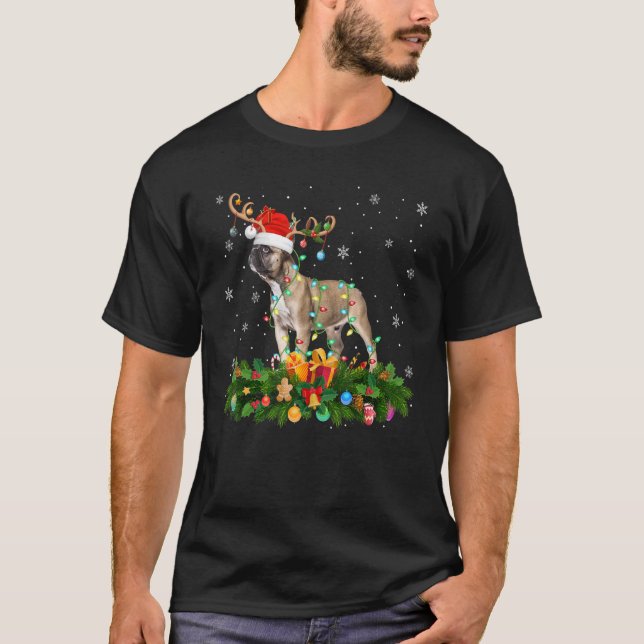 Xmas Holiday Reindeer Hat Santa French Bulldog Chr T-Shirt (Front)