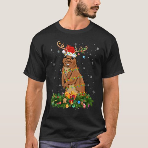 Xmas Holiday Reindeer Hat Santa Gopher Christmas T_Shirt