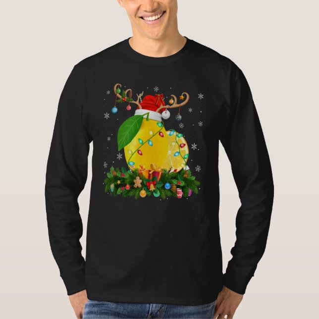 Xmas Holiday Reindeer Hat Santa Lemon Christmas T-Shirt (Front)