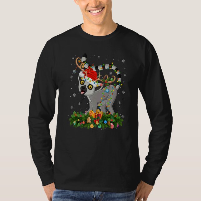 Xmas Holiday Reindeer Hat Santa Lemur Christmas   T-Shirt (Front)