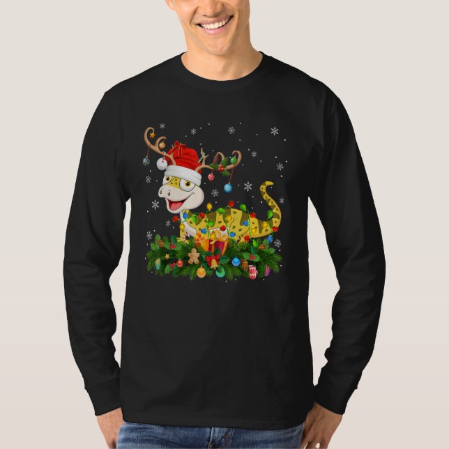 Xmas Holiday Reindeer Hat Santa Lizard Christmas T-Shirt (Front)