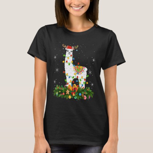Xmas Holiday Reindeer Hat Santa Llama Christmas T-Shirt