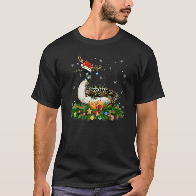 Xmas Holiday Reindeer Hat Santa Loon Bird Christma T-Shirt (Front)