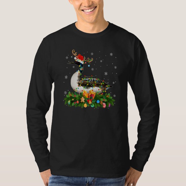 Xmas Holiday Reindeer Hat Santa Loon Bird Christma T-Shirt (Front)