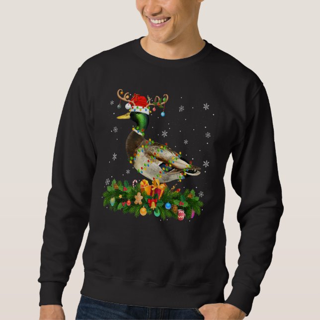 Xmas Holiday Reindeer Hat Santa Mallard Bird Chris Sweatshirt (Front)