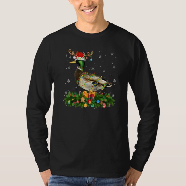 Xmas Holiday Reindeer Hat Santa Mallard Bird Chris T-Shirt (Front)