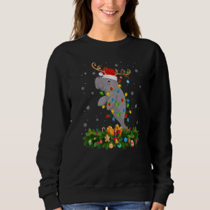 Xmas Holiday Reindeer Hat Santa Manatee Christmas Sweatshirt