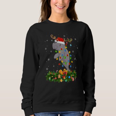 Xmas Holiday Reindeer Hat Santa Manatee Christmas Sweatshirt