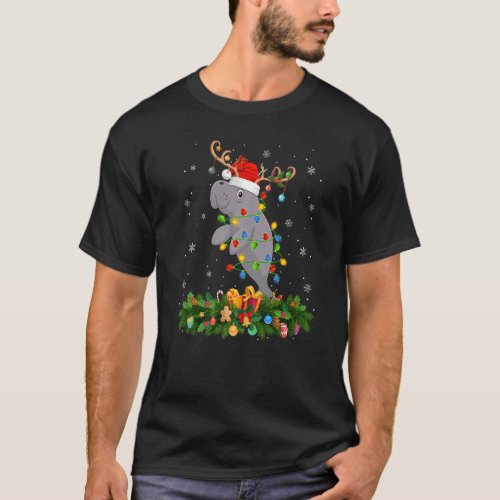 Xmas Holiday Reindeer Hat Santa Manatee Christmas T_Shirt