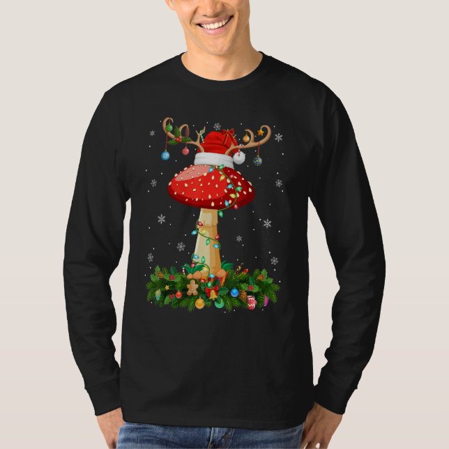 Xmas Holiday Reindeer Hat Santa Mushroom Christmas T-Shirt (Front)