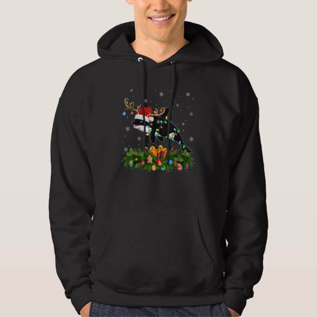 Xmas Holiday Reindeer Hat Santa Orca Fish Christma Hoodie (Front)