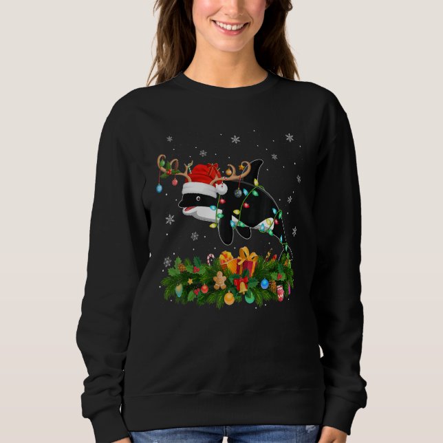 Xmas Holiday Reindeer Hat Santa Orca Fish Christma Sweatshirt (Front)