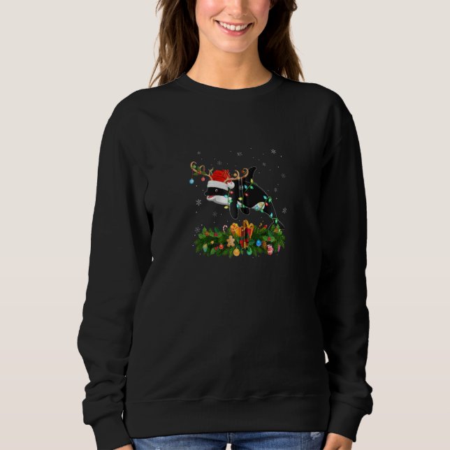Xmas Holiday Reindeer Hat Santa Orca Fish Christma Sweatshirt (Front)
