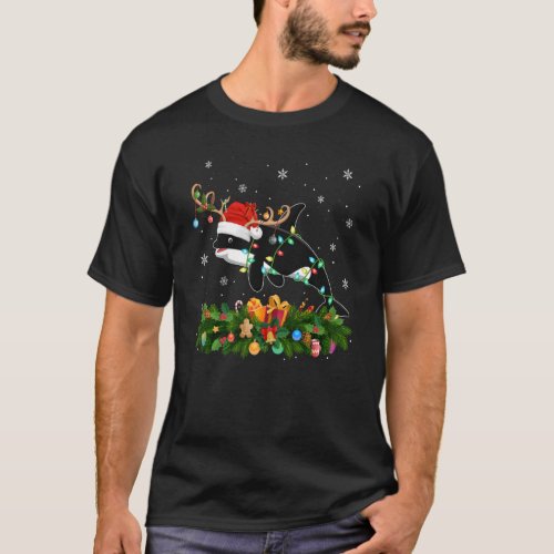 Xmas Holiday Reindeer Hat Santa Orca Fish Christma T_Shirt