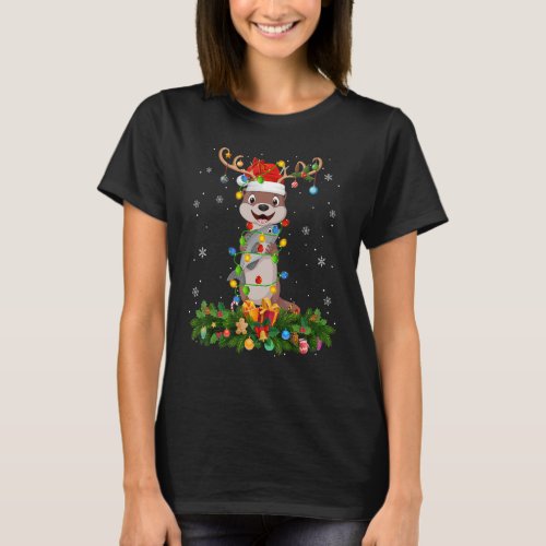 Xmas Holiday Reindeer Hat Santa Otter Christmas T_Shirt