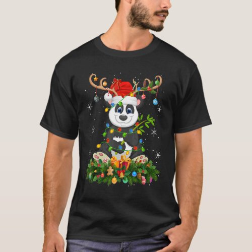 Xmas Holiday Reindeer Hat Santa Panda Christmas T_Shirt