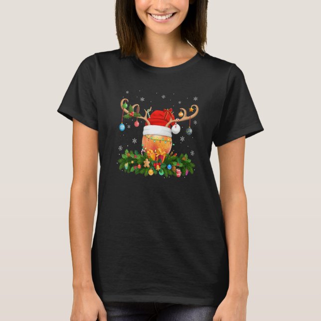 Xmas Holiday Reindeer Hat Santa Peach Fruit Christ T-Shirt (Front)