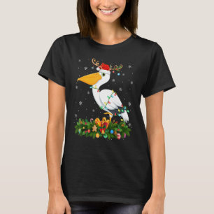 Xmas Holiday Reindeer Hat Santa Pelican Bird Chris T-Shirt