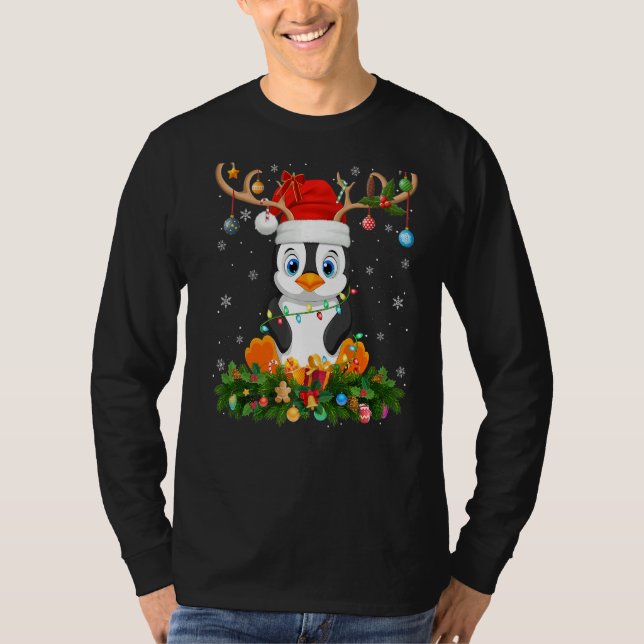 Xmas Holiday Reindeer Hat Santa Penguin Bird Chris T-Shirt (Front)