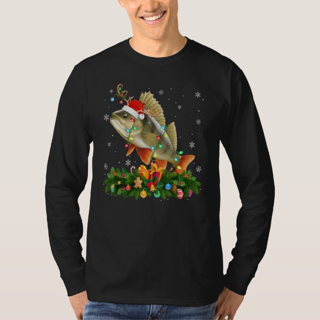 Xmas Holiday Reindeer Hat Santa Perch Fish Christm T-Shirt (Front)