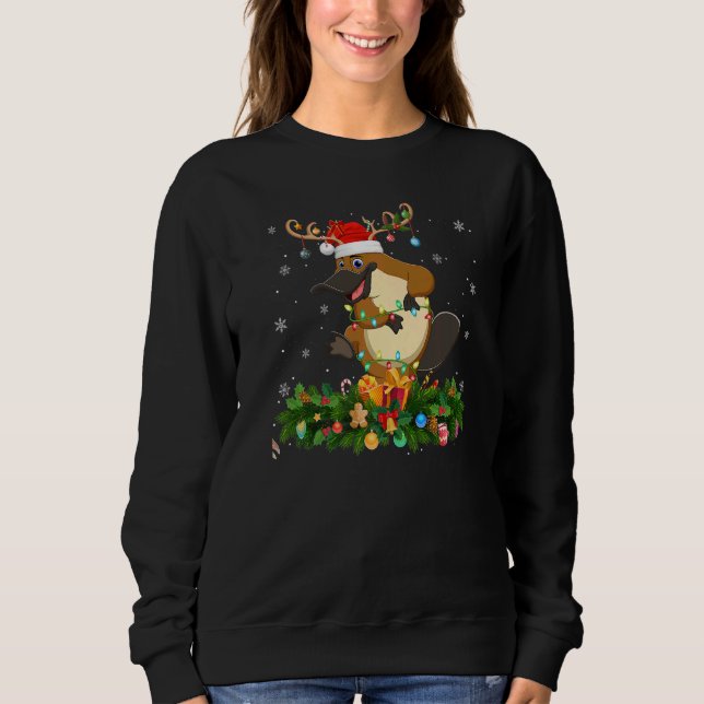 Xmas Holiday Reindeer Hat Santa Platypus Christmas Sweatshirt (Front)