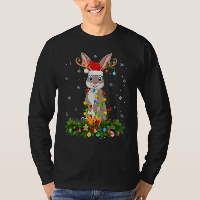 Xmas Holiday Reindeer Hat Santa Rabbit Christmas T-Shirt (Front)