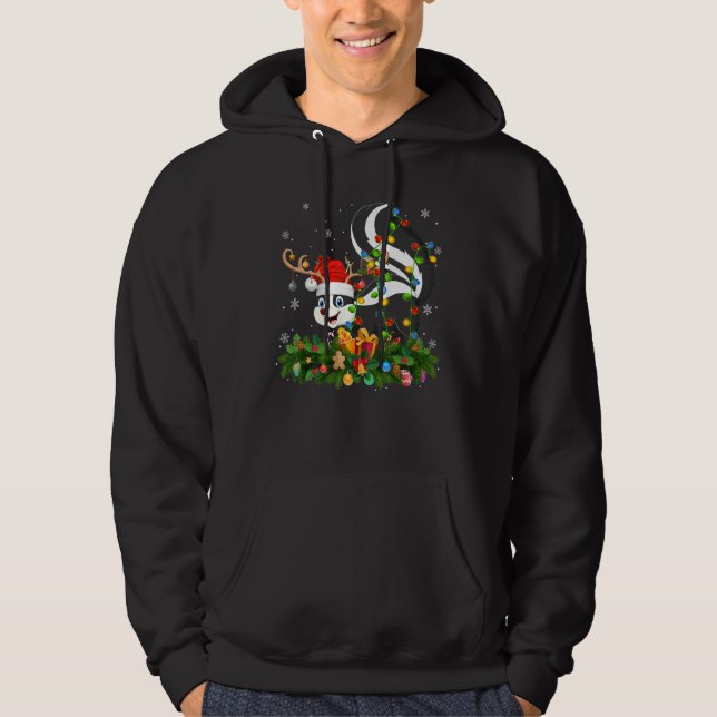 Xmas Holiday Reindeer Hat Santa Skunk Christmas Hoodie (Front)