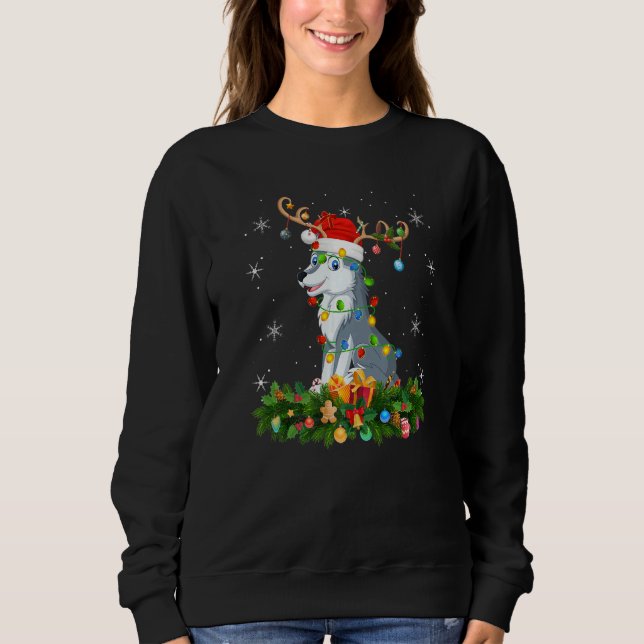 Xmas Holiday Reindeer Hat Santa Wolf Christmas Sweatshirt (Front)
