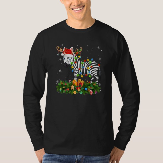Xmas Holiday Reindeer Hat Santa Zebra Christmas   T-Shirt (Front)