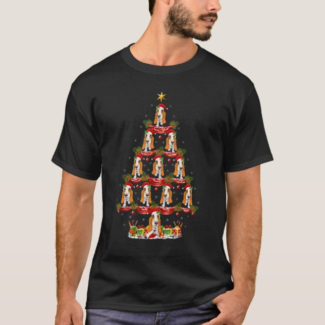 Xmas Holiday  Santa Basset Hound Dog Christmas Tre T-Shirt (Front)