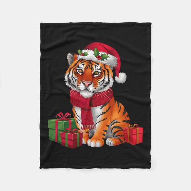 Xmas Holiday Santa Bengal Tiger Christmas  Fleece Blanket (Front)